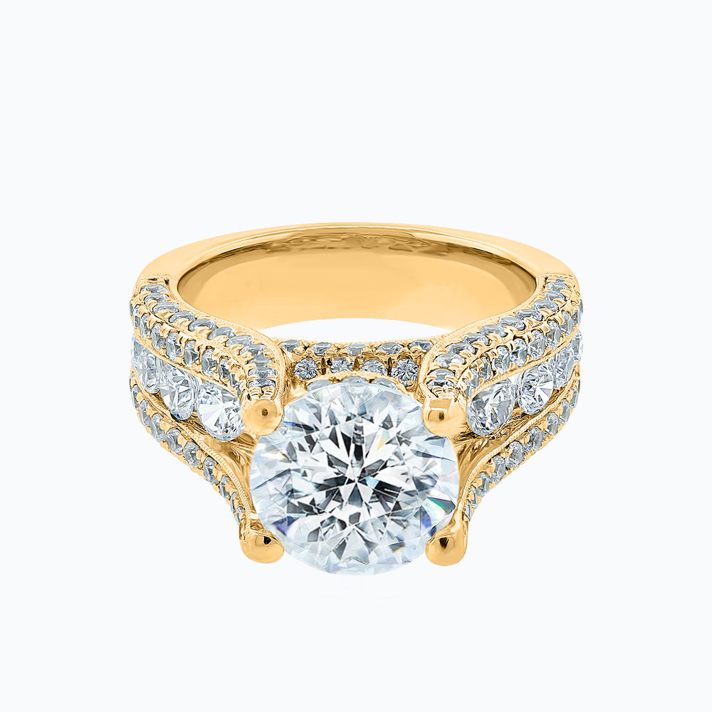 Alma Round Pave Diamonds Ring 14K Yellow Gold