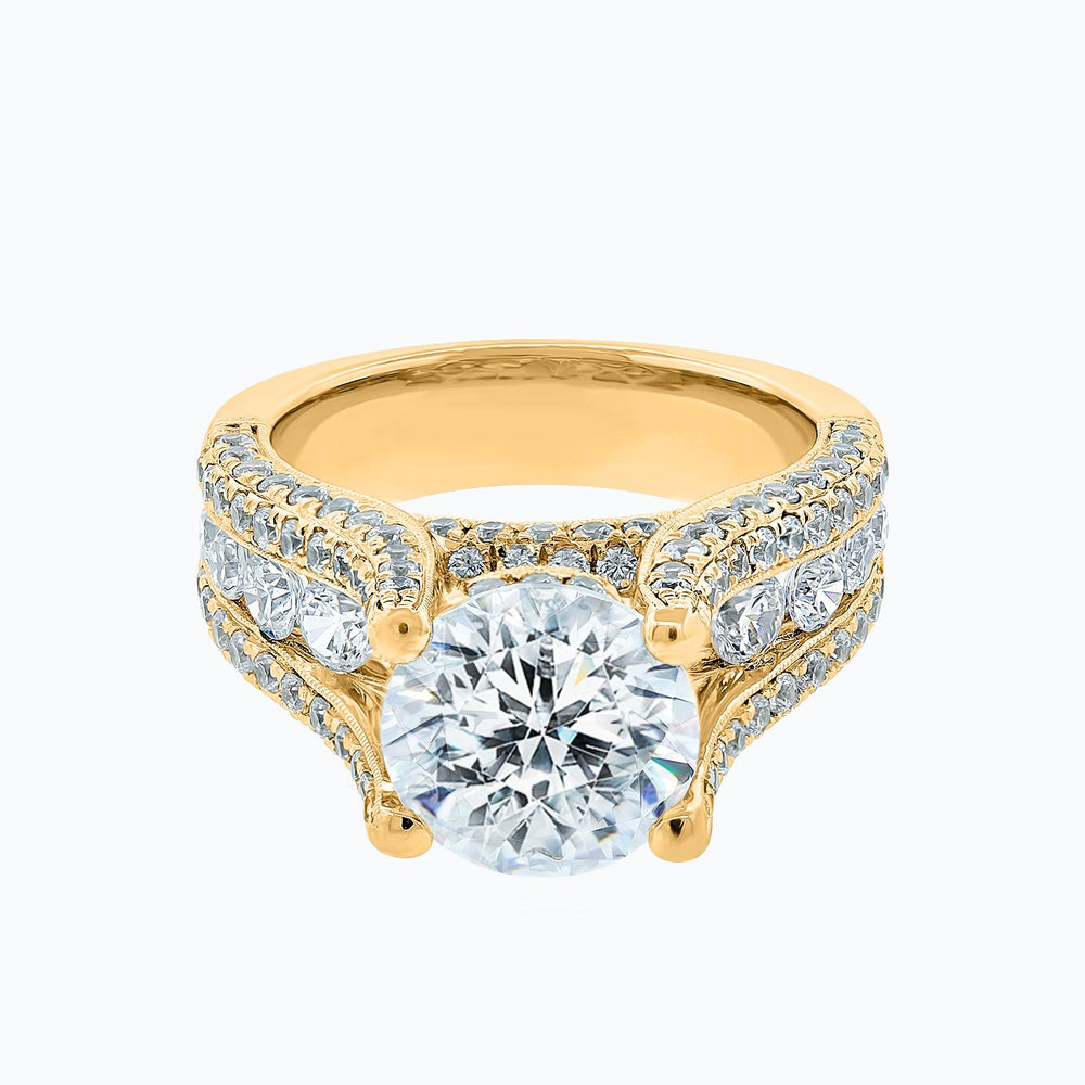 Alma Moissanite Round Pave Diamonds Yellow Gold Ring