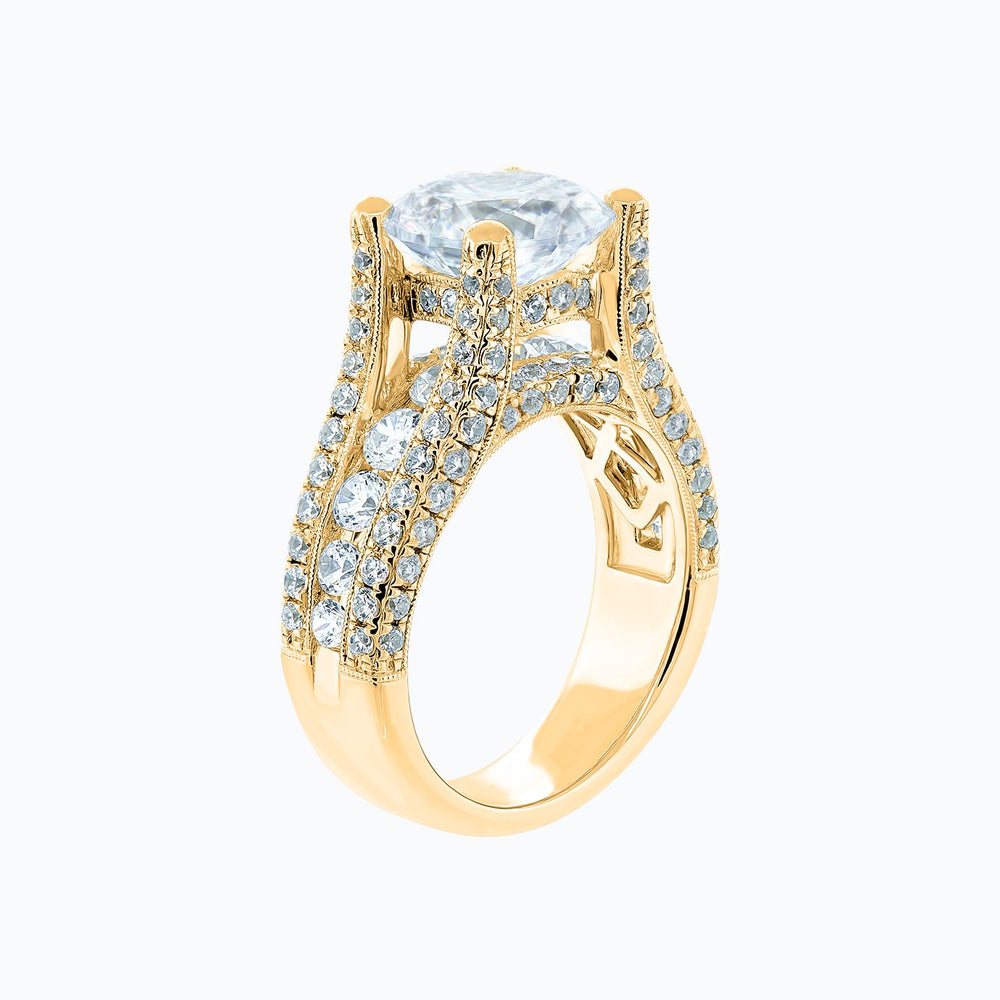 
          
          Load image into Gallery viewer, Alma Moissanite Round Pave Diamonds Yellow Gold Ring
          
          