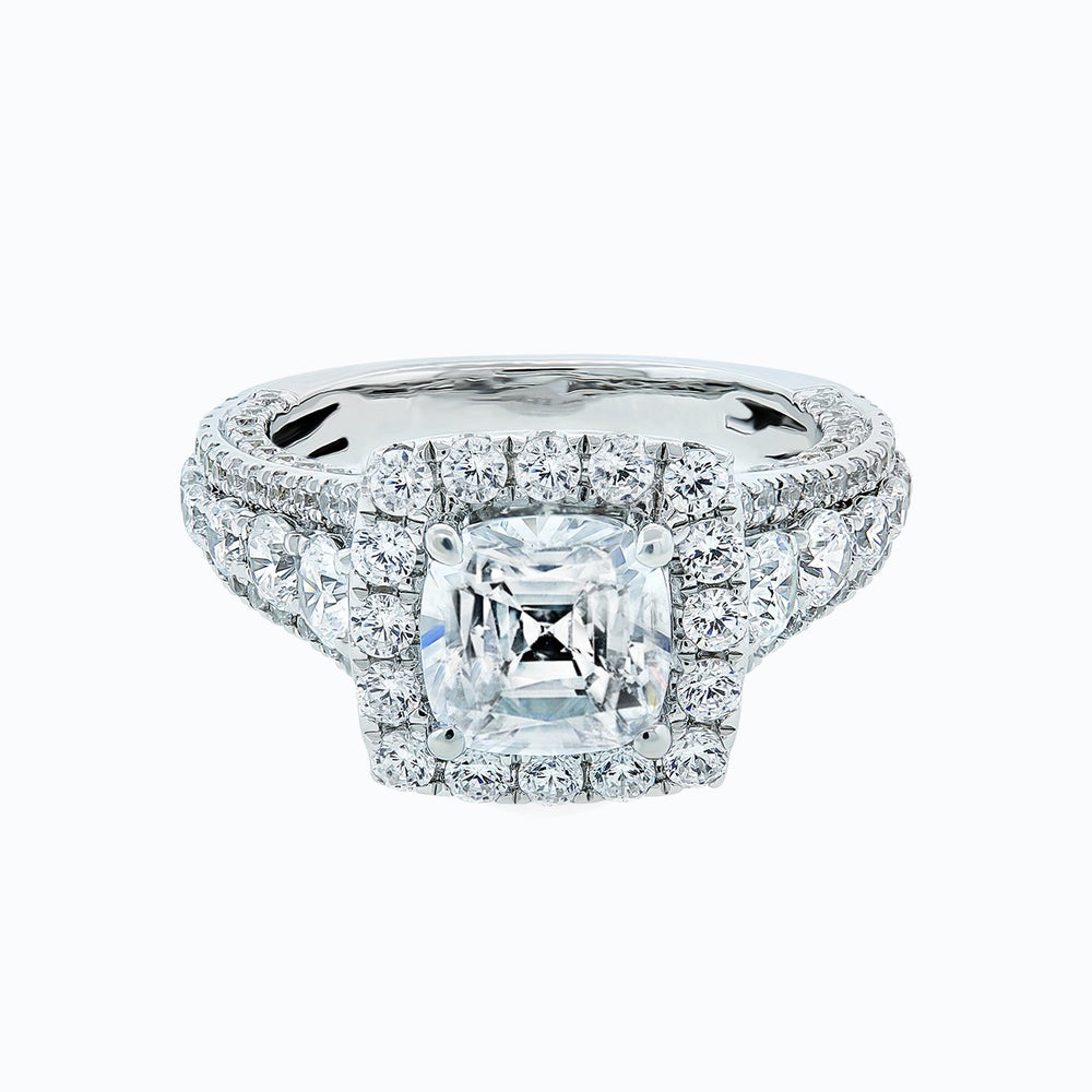 1.30ct Elda Moissanite Cushion Halo Pave Diamonds 18k White Gold Ring