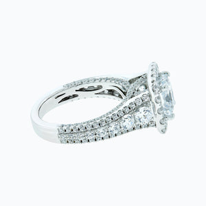 
          
          Load image into Gallery viewer, 2.40ct Elda Moissanite Cushion Halo Pave Diamonds 18k White Gold Ring
          
          