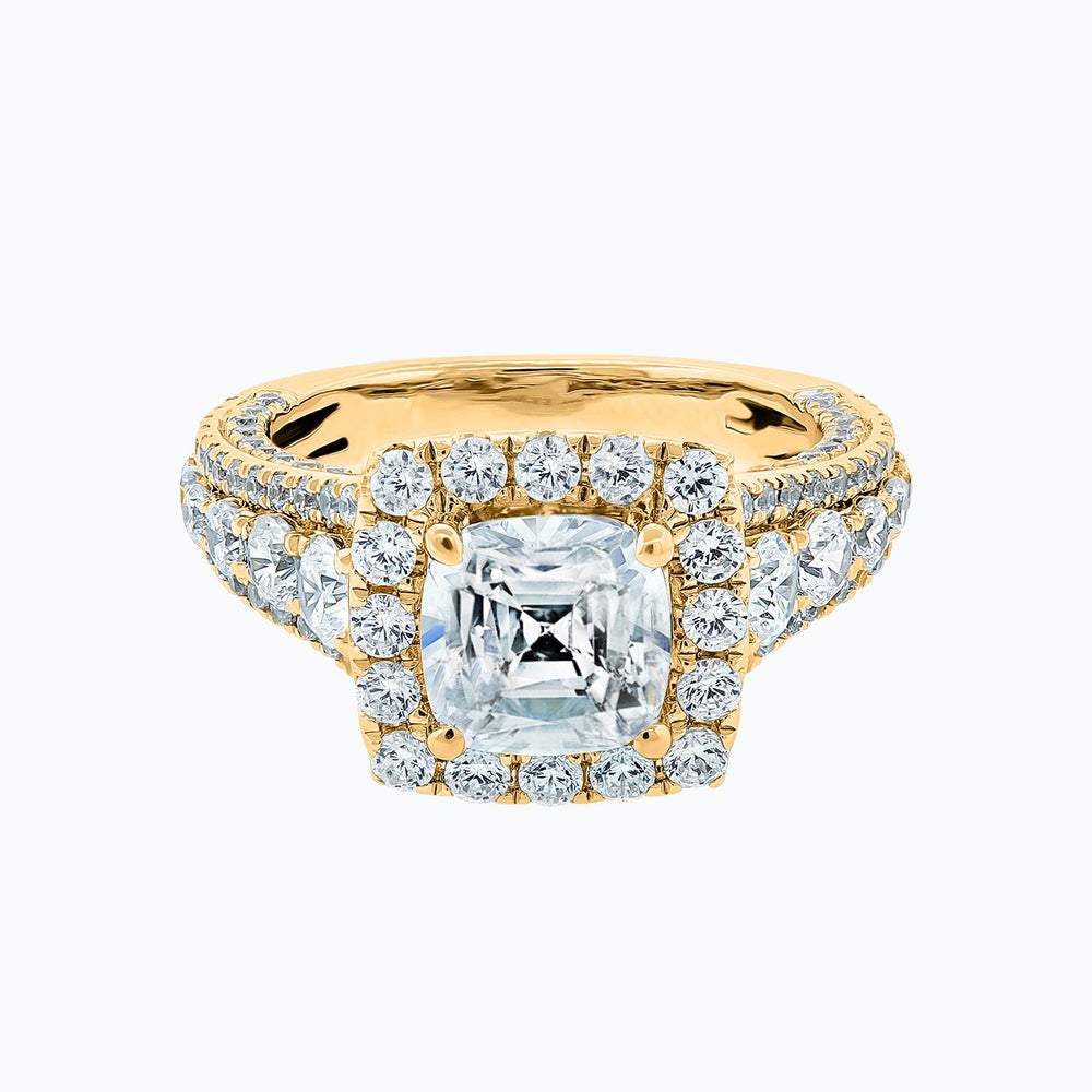 Elda Cushion Halo Pave Diamonds Ring 18K Yellow Gold