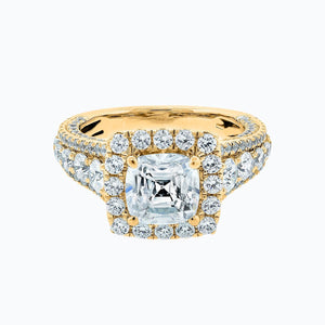 
          
          Load image into Gallery viewer, Elda Lab Created  Diamond Cushion Halo Pave Diamonds Yellow Gold Ring
          
          
