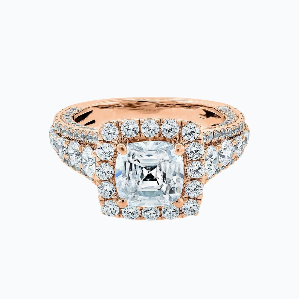 Elda Lab Created  Diamond Cushion Halo Pave Diamonds Rose Gold Ring