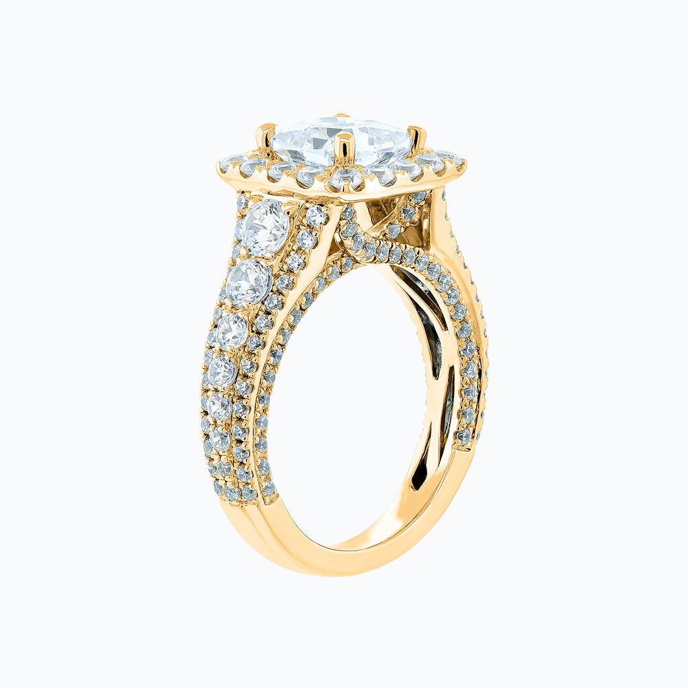 
          
          Load image into Gallery viewer, Elda Lab Created  Diamond Cushion Halo Pave Diamonds Yellow Gold Ring
          
          