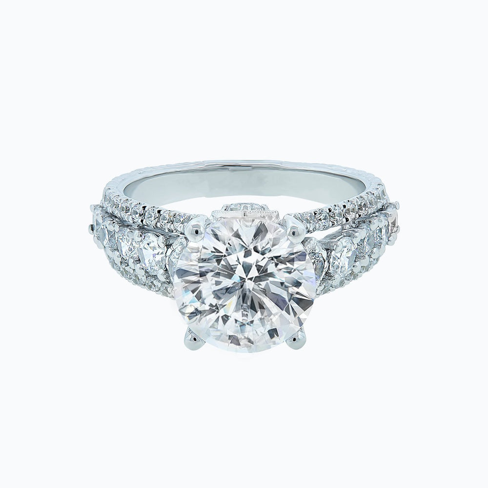 Veda Lab Created Diamond Round Pave Diamonds Platinum Ring