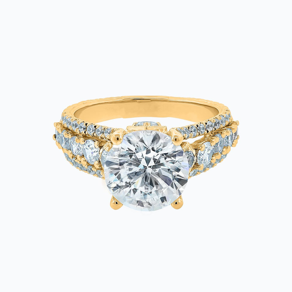 Veda Moissanite Round Pave Diamonds Yellow Gold Ring