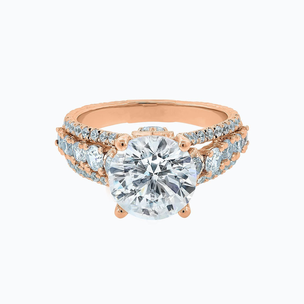 Veda Lab Created Diamond Round Pave Diamonds Rose Gold Ring
