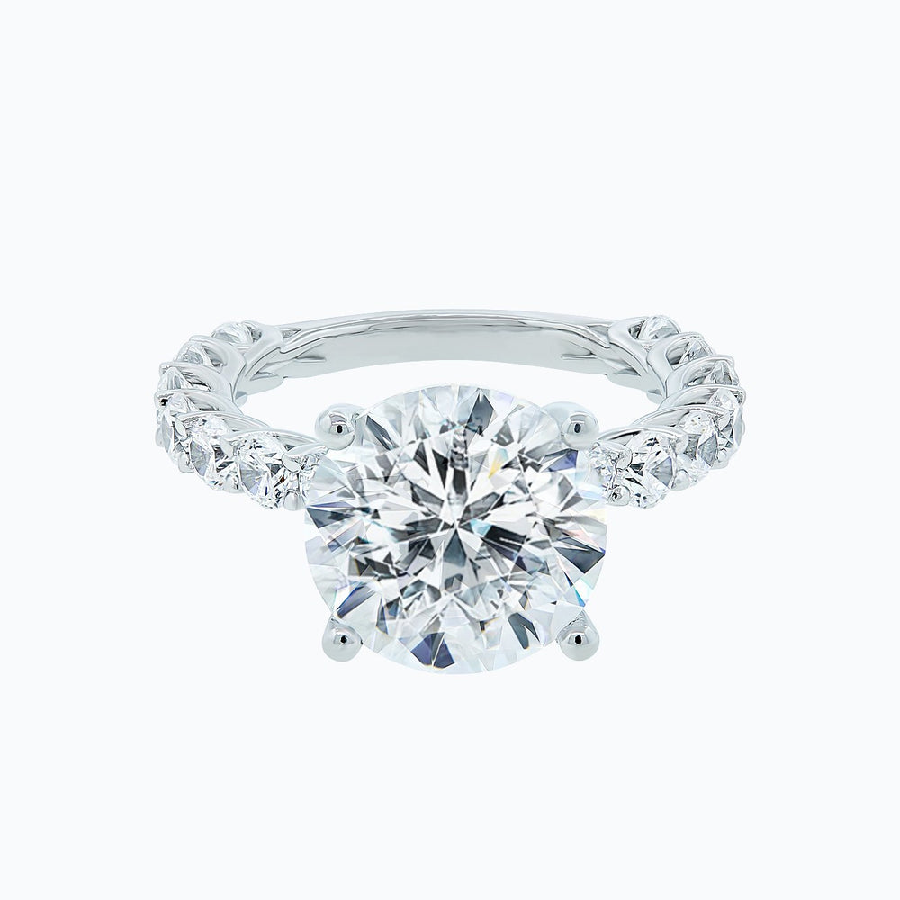 Alina Moissanite Round Pave Diamonds 18k White Gold Ring In Stock