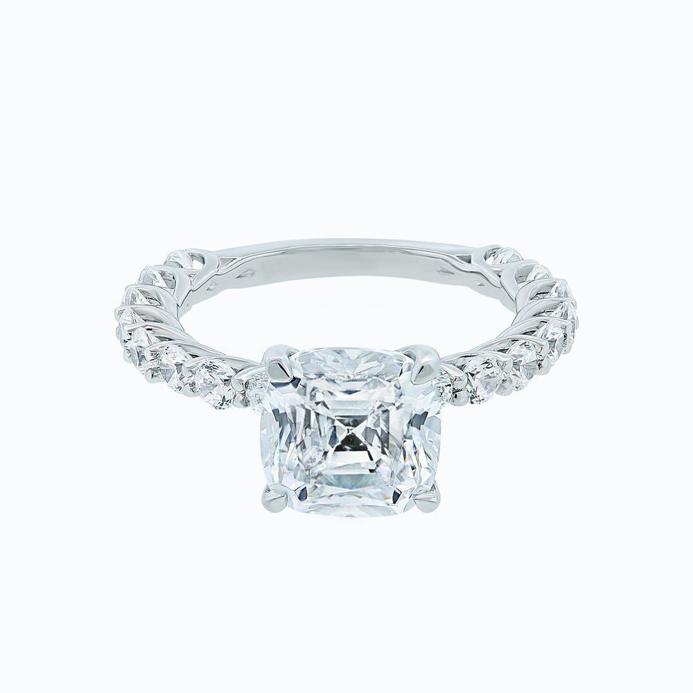 2.50ct Angel Lab Created Diamond Cushion Pave Diamonds 18k White Gold Ring
