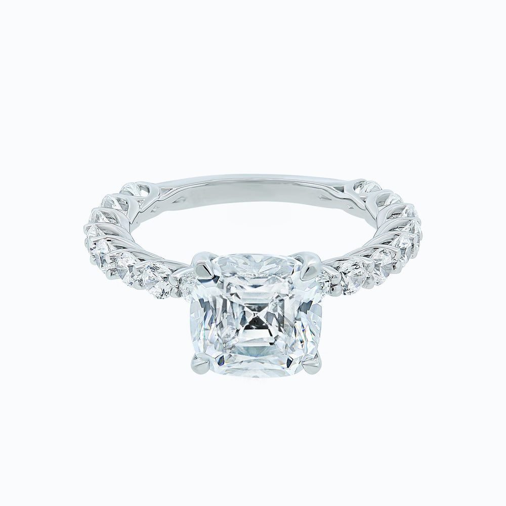 Angel Lab Created Diamond Cushion Pave Diamonds 18k White Gold Ring