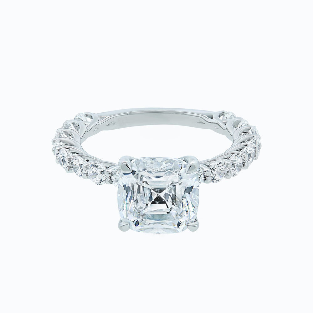 Angel Moissanite Cushion Pave Diamonds 18k White Gold Ring In Stock