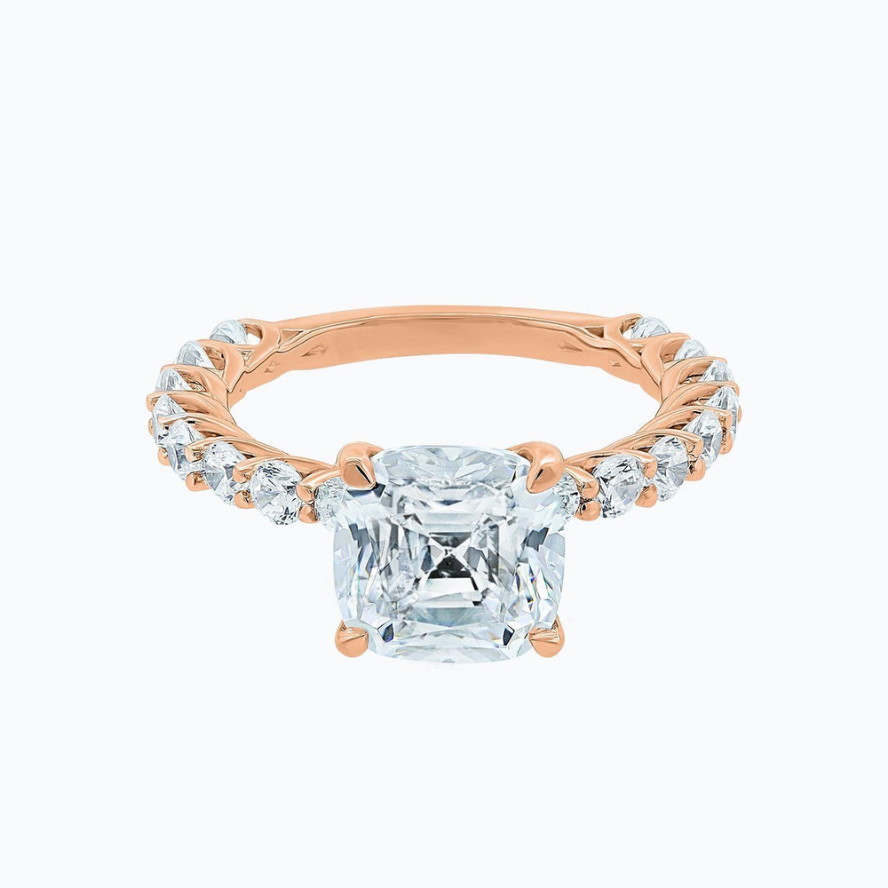 Angel Lab Created Diamond Cushion Pave Diamonds Rose Gold Ring