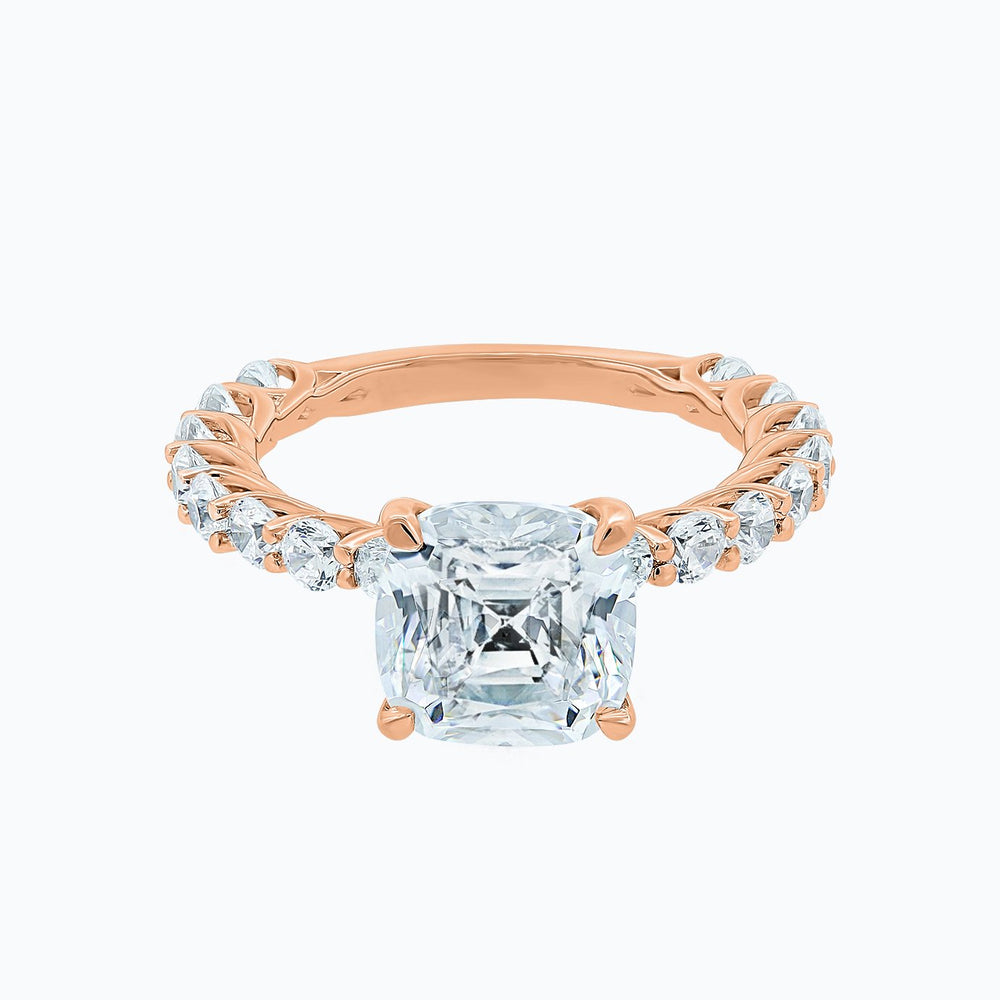 Angel Moissanite Cushion Pave Diamonds Rose Gold Ring