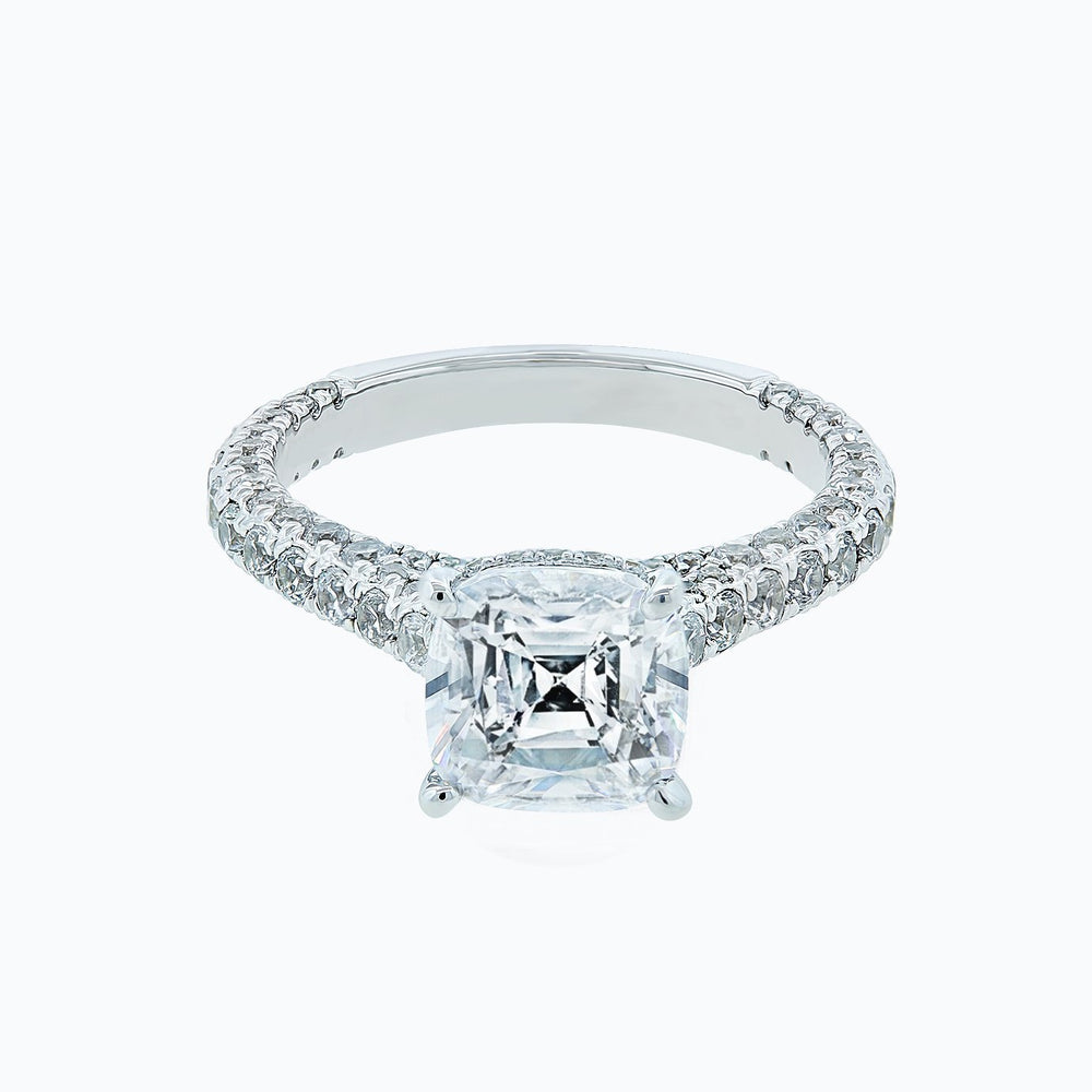 Nina Lab Created Diamond Cushion Pave Diamonds Platinum Ring