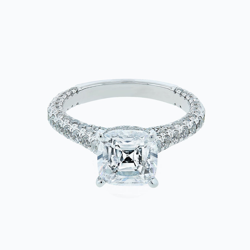 Nina Lab Created Diamond Cushion Pave Diamonds 18k White Gold Ring