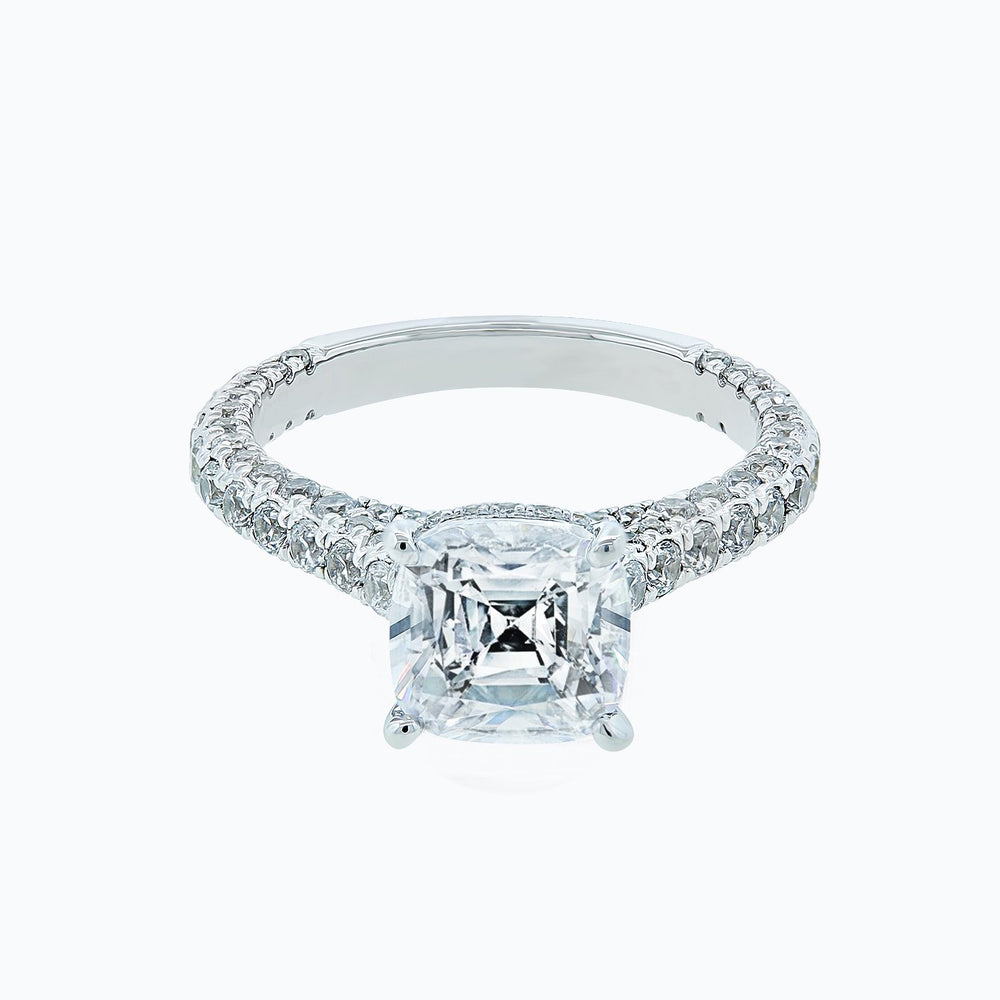 2.80ct Nina Moissanite Cushion Pave Diamonds 18k White Gold Ring