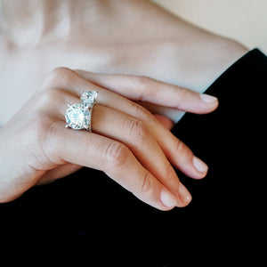
          
          Load image into Gallery viewer, Nina Lab Created Diamond Cushion Pave Diamonds Platinum Ring
          
          