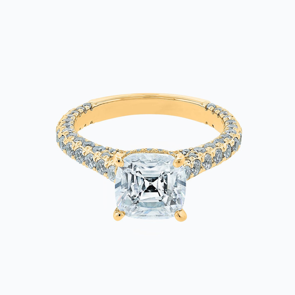 Nina Moissanite Cushion Pave Diamonds Yellow Gold Ring