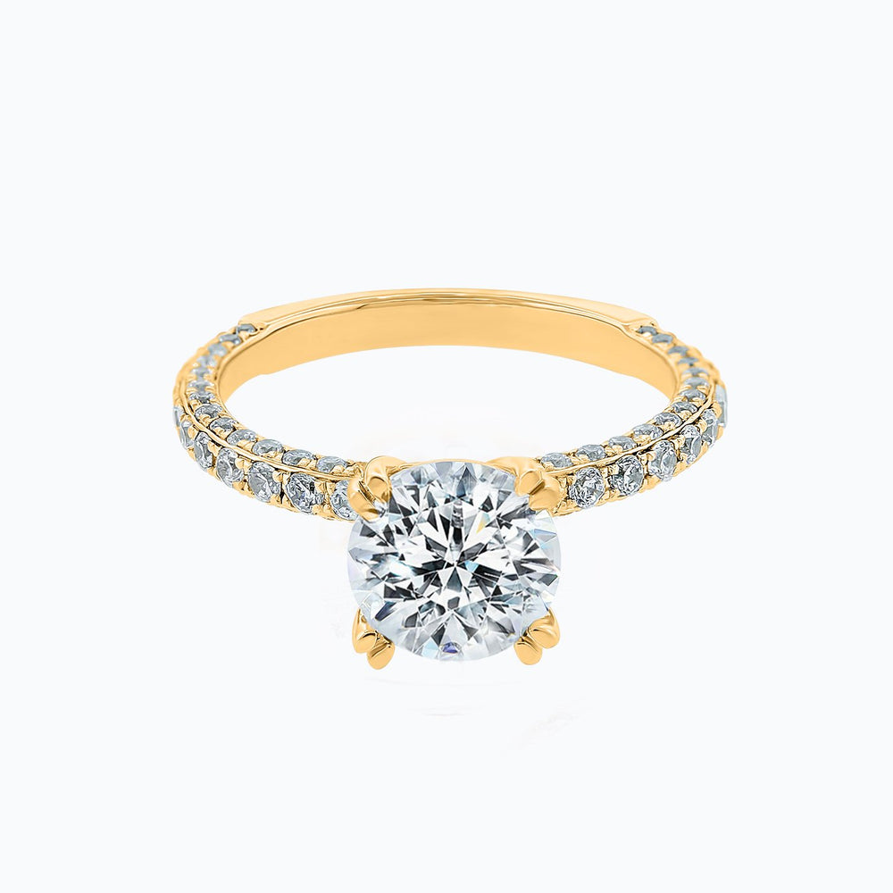 Nicola Moissanite Round Pave Diamonds Yellow Gold Ring