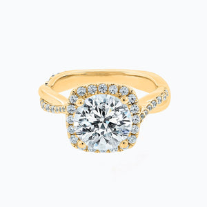 
          
          Load image into Gallery viewer, Teana Moissanite Round Halo Pave Diamonds Yellow Gold Ring
          
          