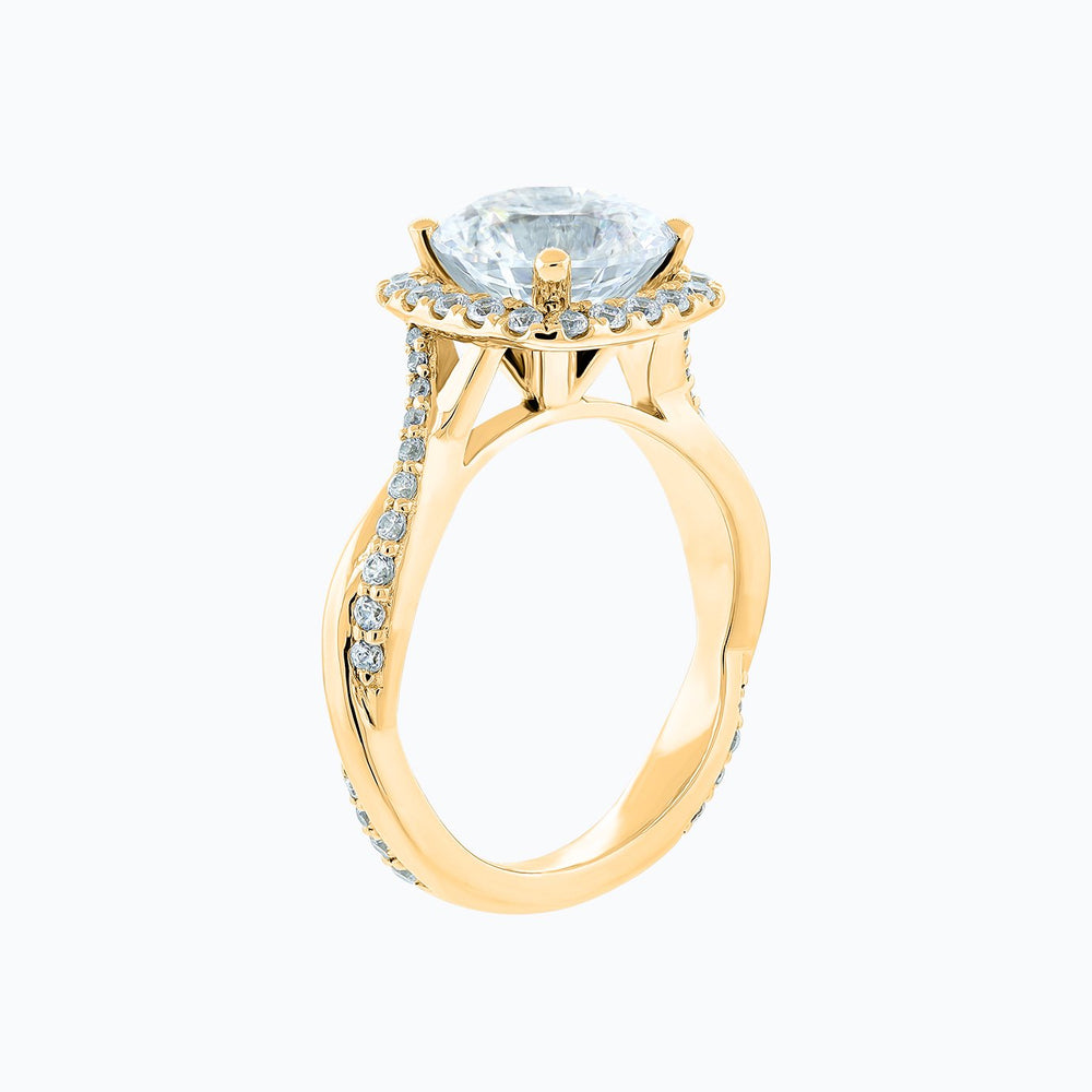 
          
          Load image into Gallery viewer, Teana Moissanite Round Halo Pave Diamonds Yellow Gold Ring
          
          