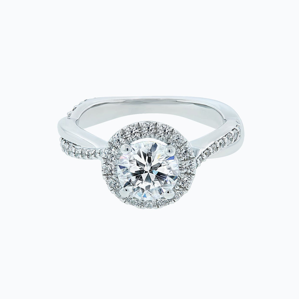 Troy Moissanite Round Halo Pave Diamonds Platinum Ring