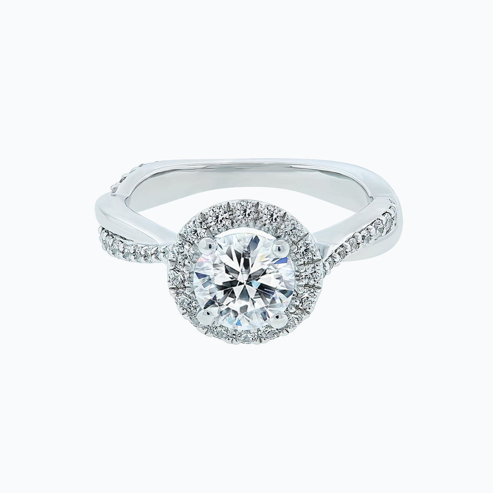 Troy Round Halo Pave Diamonds 18k White Gold Semi Mount Engagement Ring