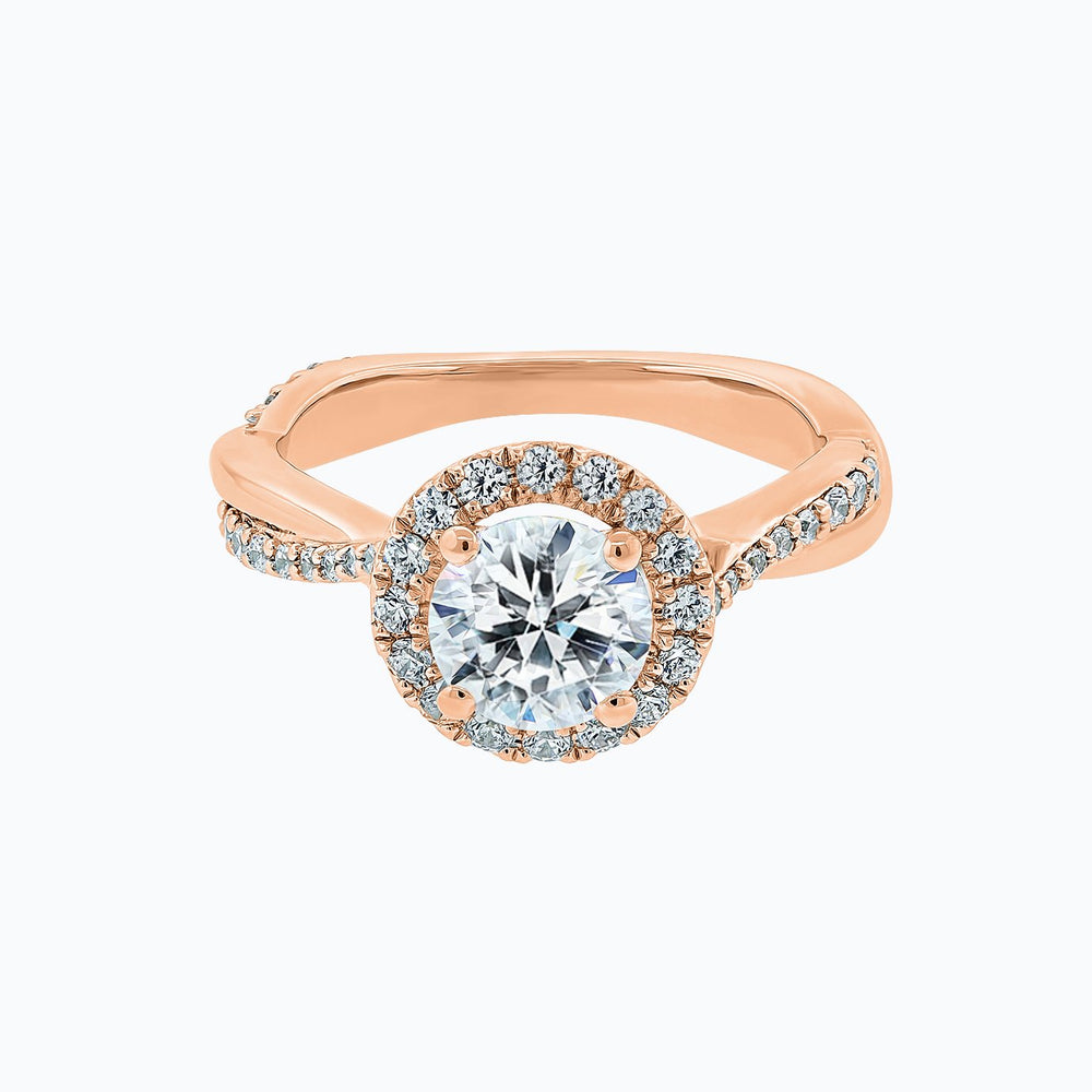 Troy Moissanite Round Halo Pave Diamonds Rose Gold Ring