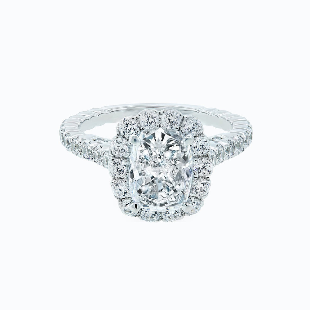 Naroza Moissanite Cushion Halo Pave Diamonds Ring