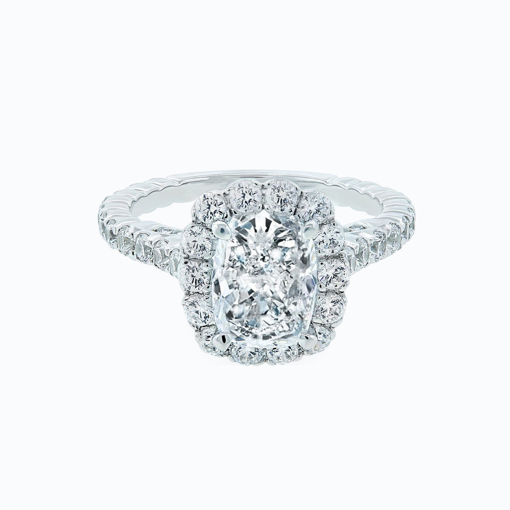 Naroza Cushion Halo Pave Diamonds 18k White Gold Semi Mount Engagement Ring