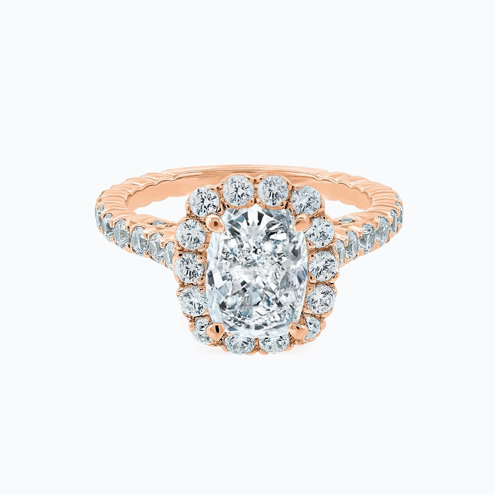 Naroza Moissanite Cushion Halo Pave Diamonds Rose Gold Ring