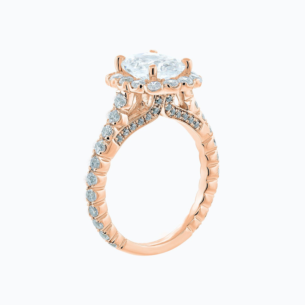 
          
          Load image into Gallery viewer, Naroza Moissanite Cushion Halo Pave Diamonds Rose Gold Ring
          
          