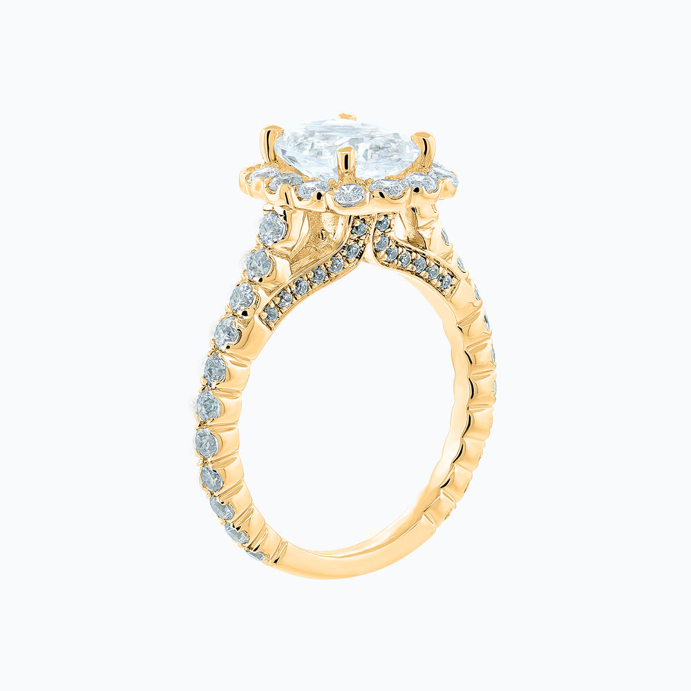 
          
          Load image into Gallery viewer, Naroza Lab Created Diamond Cushion Halo Pave Diamonds Yellow Gold Ring
          
          