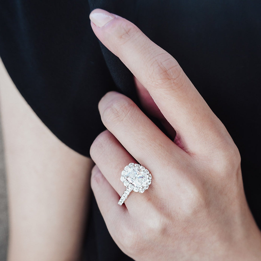 
          
          Load image into Gallery viewer, Naroza Cushion Halo Pave Diamonds 18k White Gold Semi Mount Engagement Ring
          
          