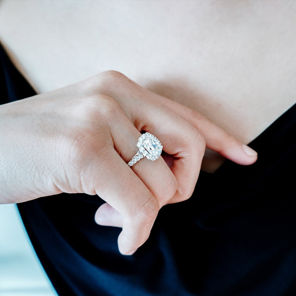 
          
          Load image into Gallery viewer, Naroza Lab Created Diamond Cushion Halo Pave Diamonds Ring
          
          