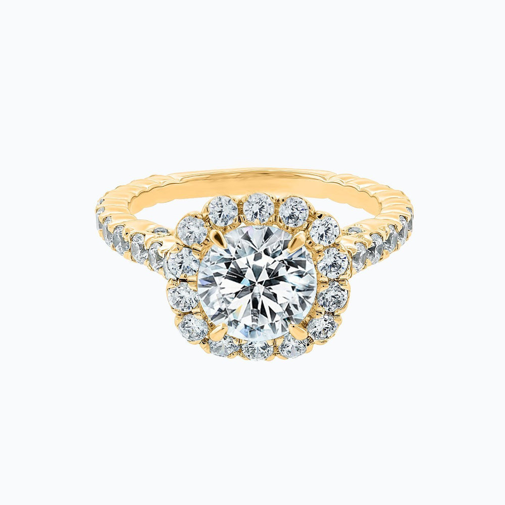 Nelia Lab Created Diamond Round Halo Pave Diamonds Yellow Gold Ring