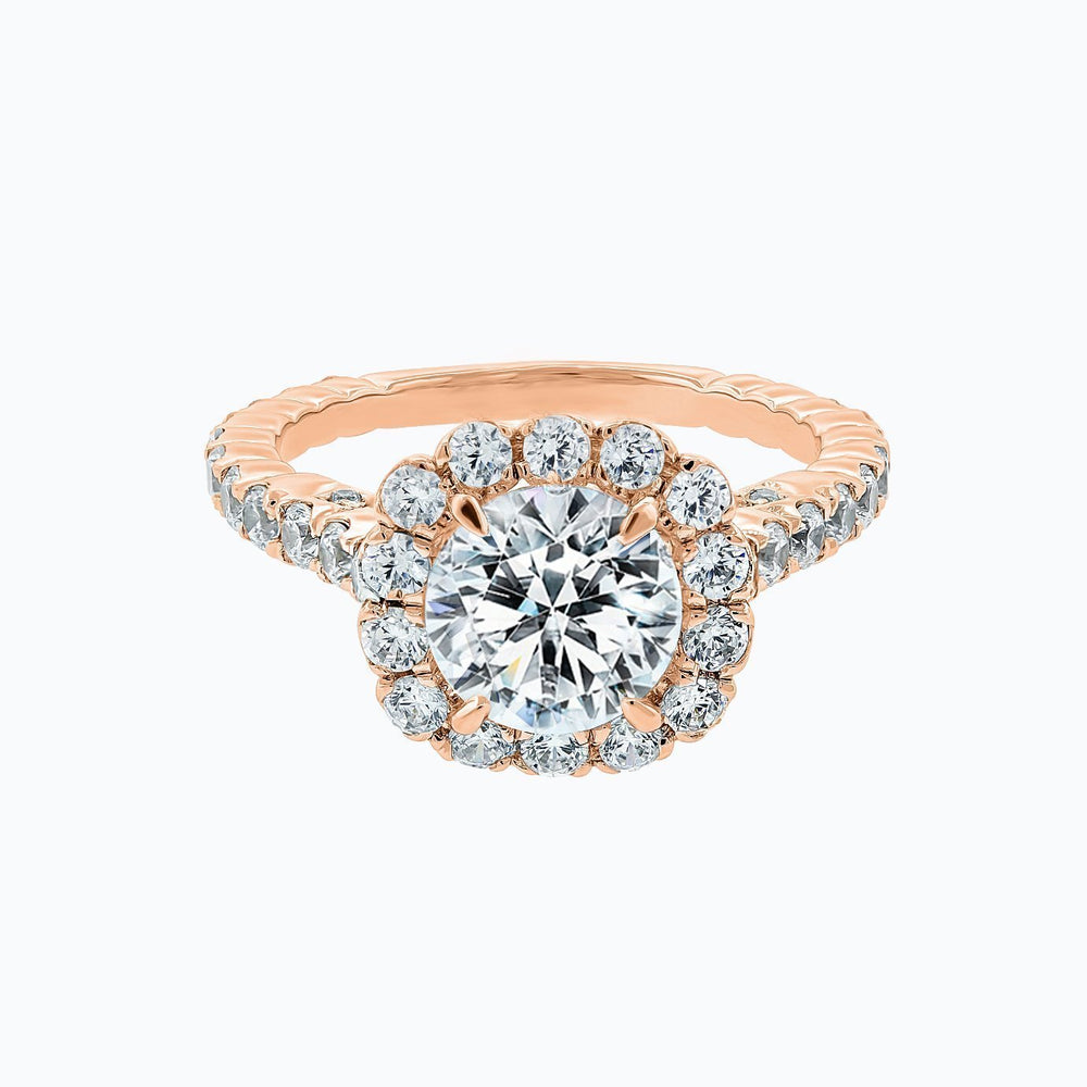 Nelia Lab Created Diamond Round Halo Pave Diamonds Rose Gold Ring