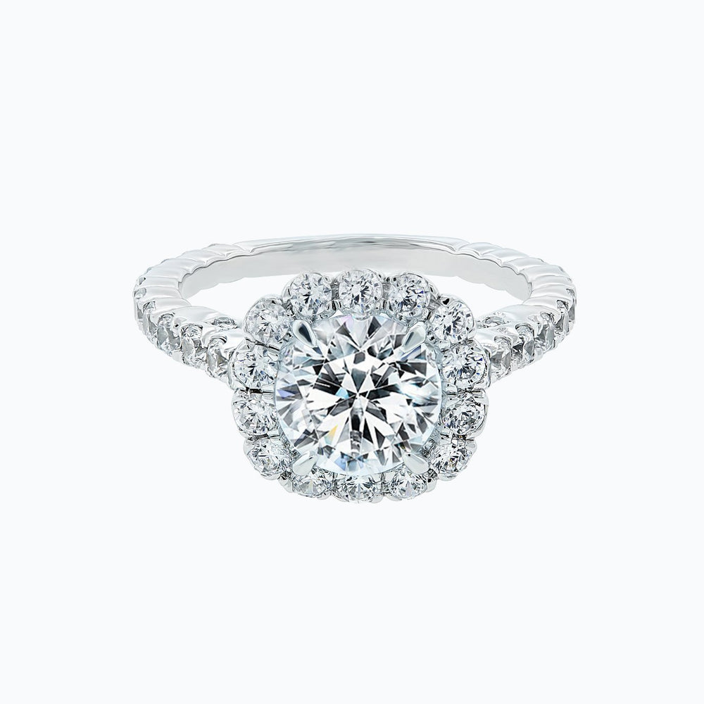 Nelia Round Halo Pave Diamonds 18k White Gold Semi Mount Engagement Ring