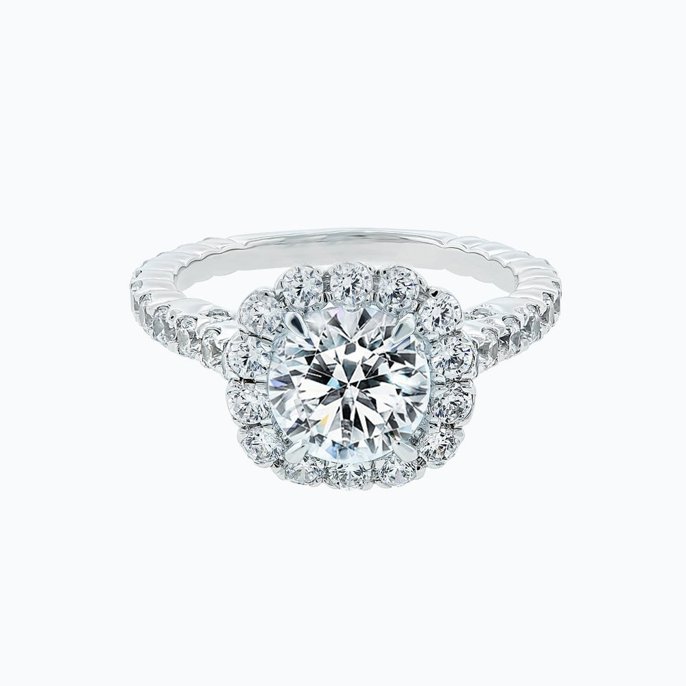 Nelia Lab Created Diamond Round Halo Pave Diamonds 18k White Gold Ring