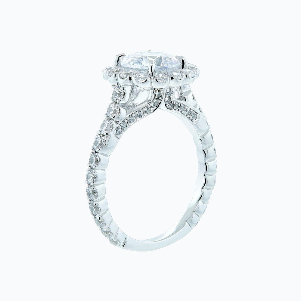 
          
          Load image into Gallery viewer, 1.00ct Nelia Moissanite Round Halo Pave Natural Diamonds 18k White Gold Ring
          
          