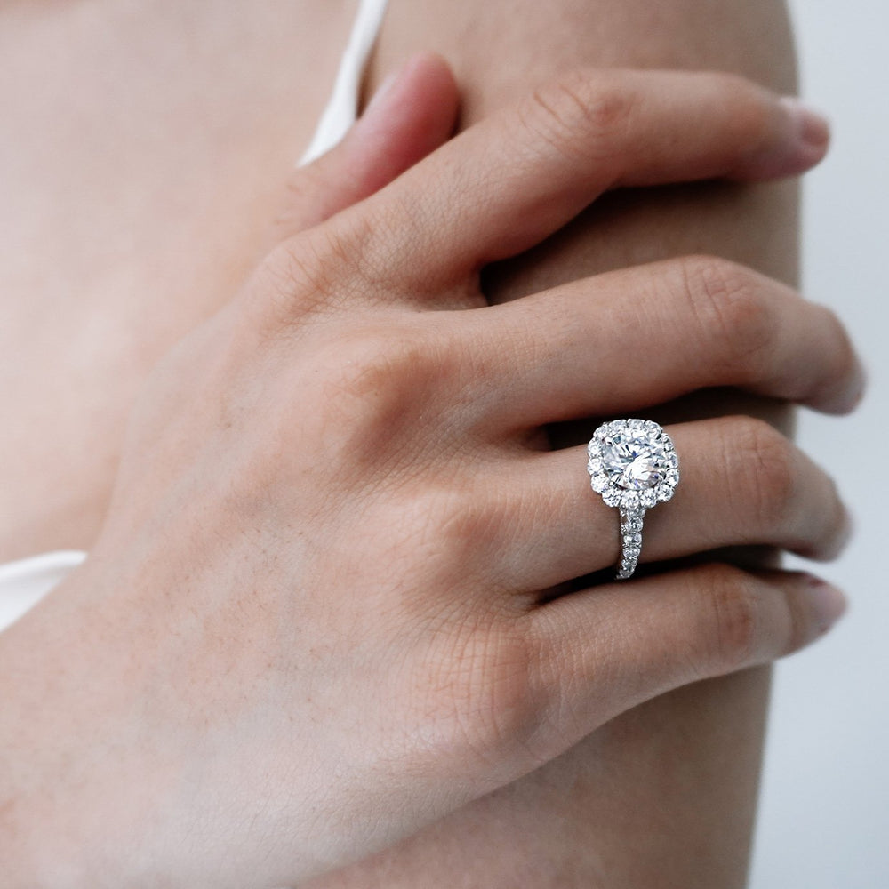 
          
          Load image into Gallery viewer, 1.25ct Nelia Lab Diamond Round Halo Pave Diamonds 18k White Gold Ring
          
          
