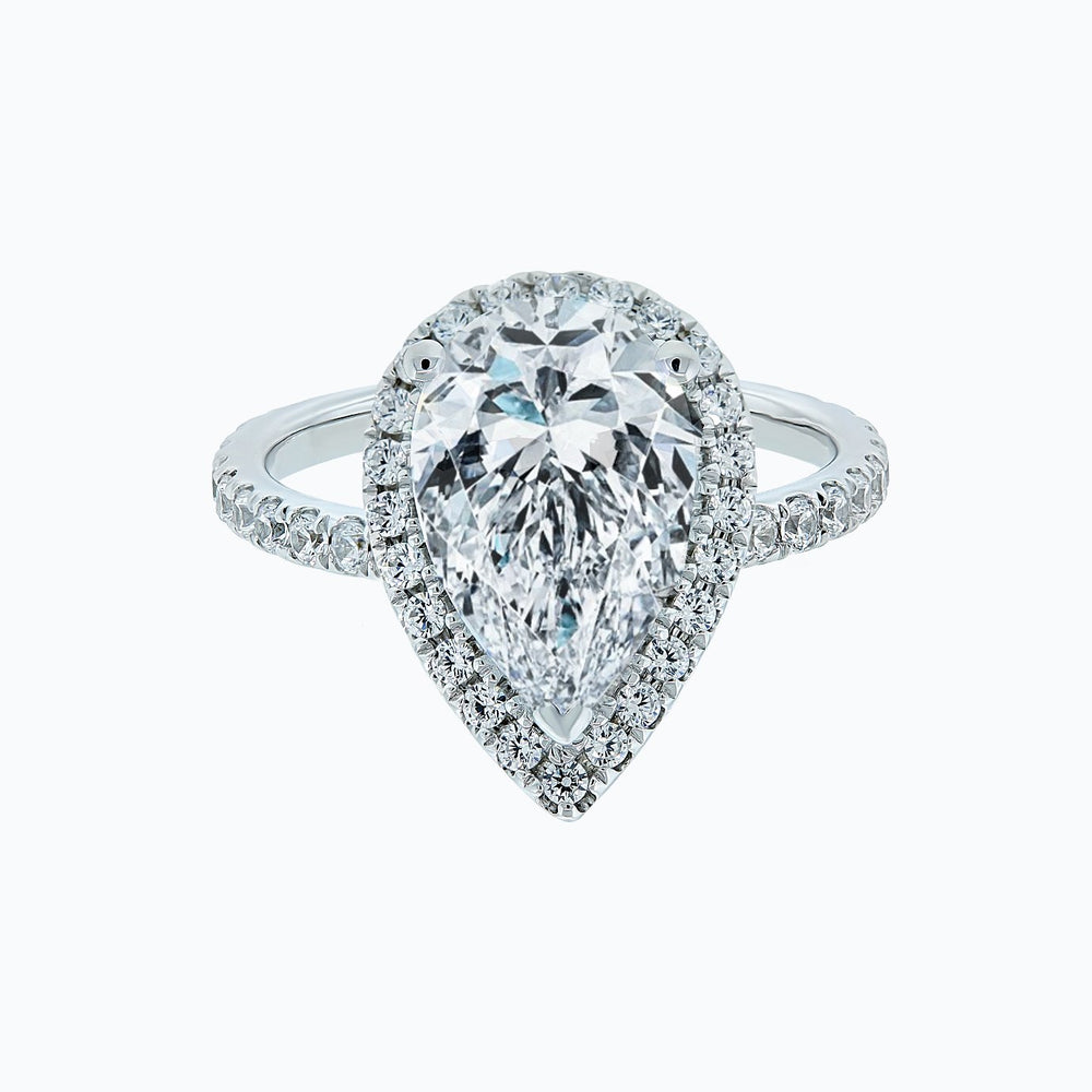 0.94ct Netta Moissanite Pear Halo Pave Diamonds 18k White Gold Ring