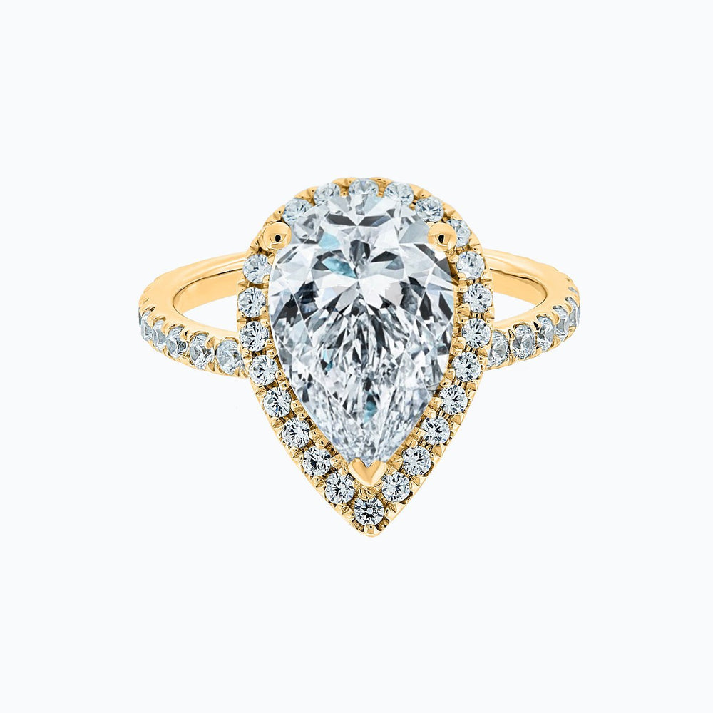 Netta Lab Created Diamond Pear Halo Pave Diamonds Yellow Gold Ring