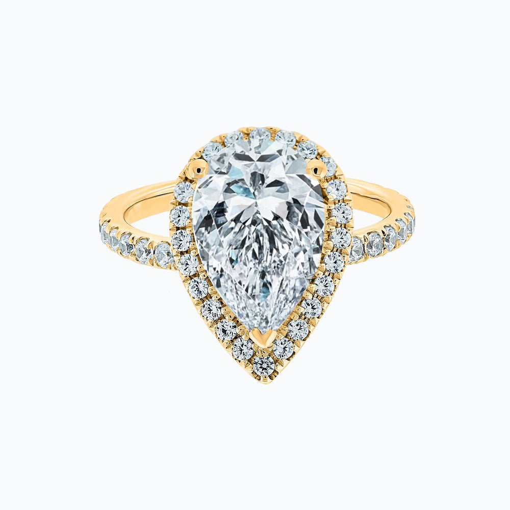 Netta Pear Halo Pave Diamonds Ring 18K Yellow Gold