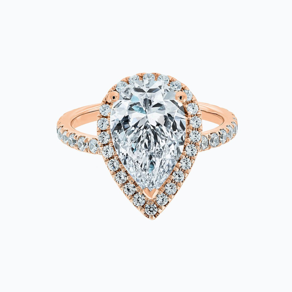 Netta Lab Created Diamond Pear Halo Pave Diamonds Rose Gold Ring
