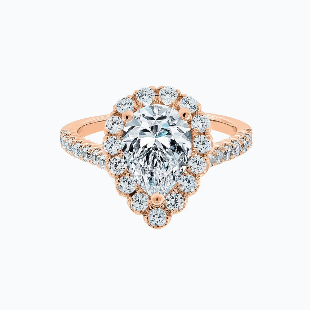 Nigella Moissanite Pear Halo Pave Diamonds Rose Gold Ring