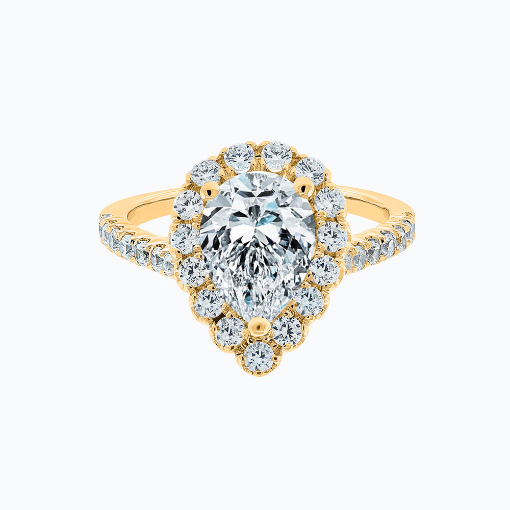 Nigella Pear Halo Pave Diamonds Ring 14K Yellow Gold