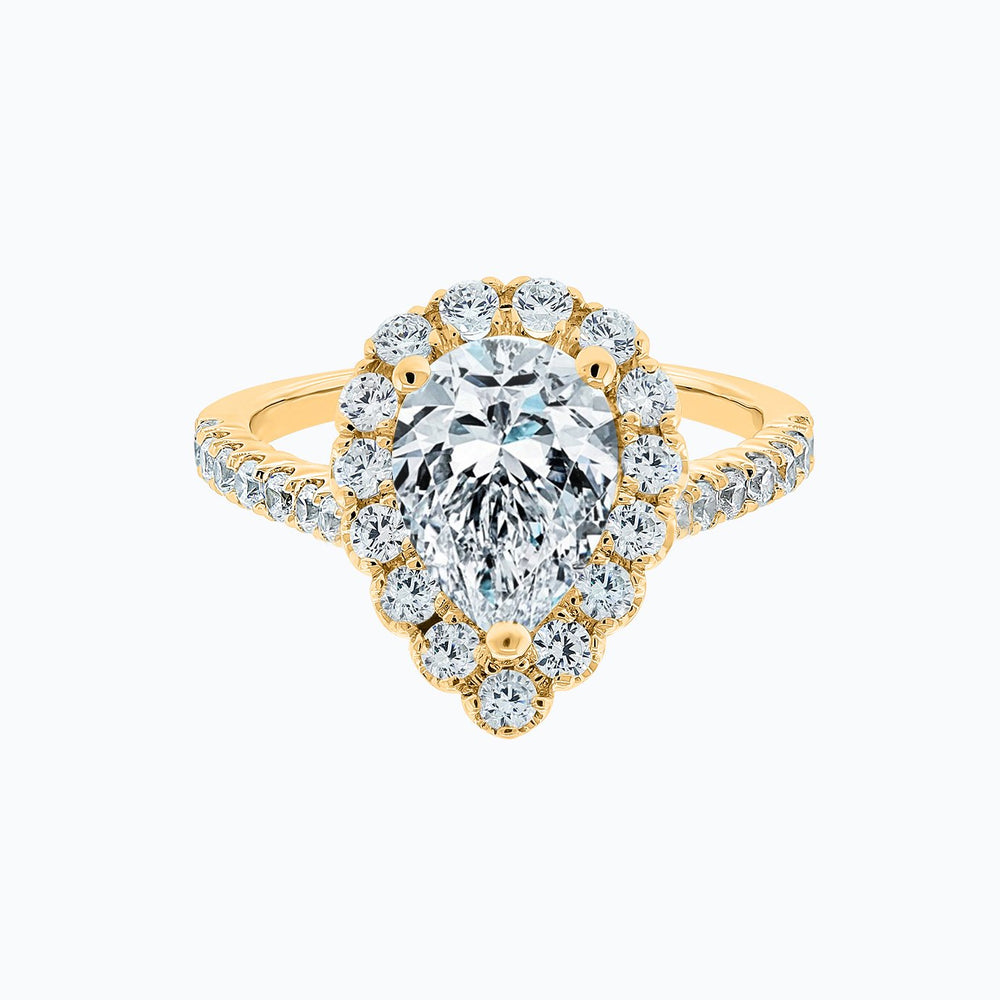 Nigella Pear Halo Pave Diamonds Ring 18K Yellow Gold