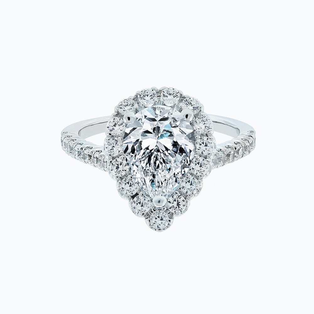 Nigella Pear Halo Pave Diamonds 18k White Gold Semi Mount Engagement Ring